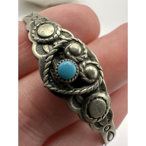 Vintage Bell Trading Nickel Silver Turquoise Child Baby Cuff Bracelet - Picture 2 of 6